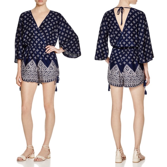 💥 CLEARANCE Boho Tassel Sides Deep V Tie Back Surplice Romper - Picture 5 of 5